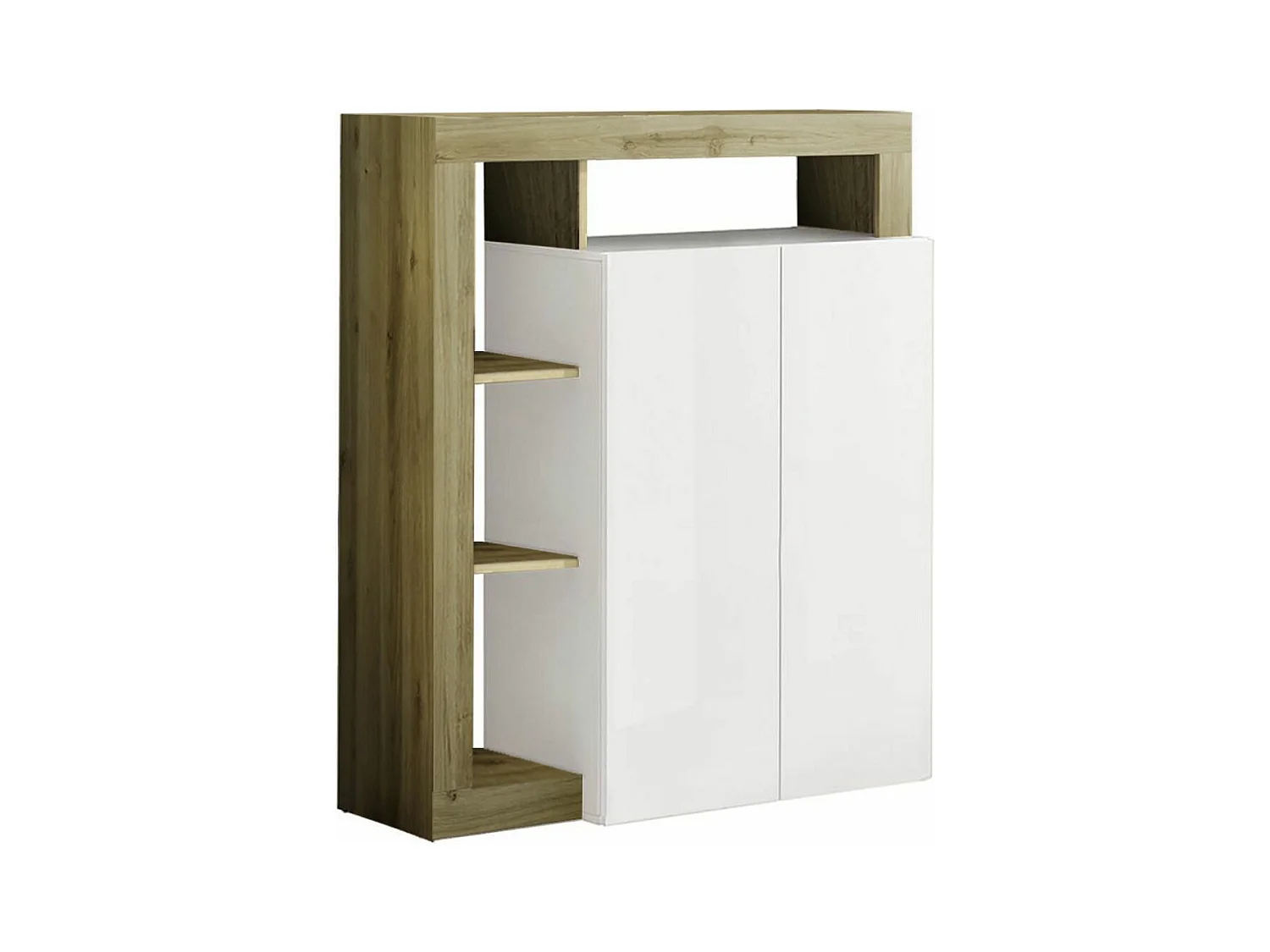 ARTURO - Meuble Bar 2 Portes Blanc Laqué Encadrement Niches Aspect Bois Cadiz