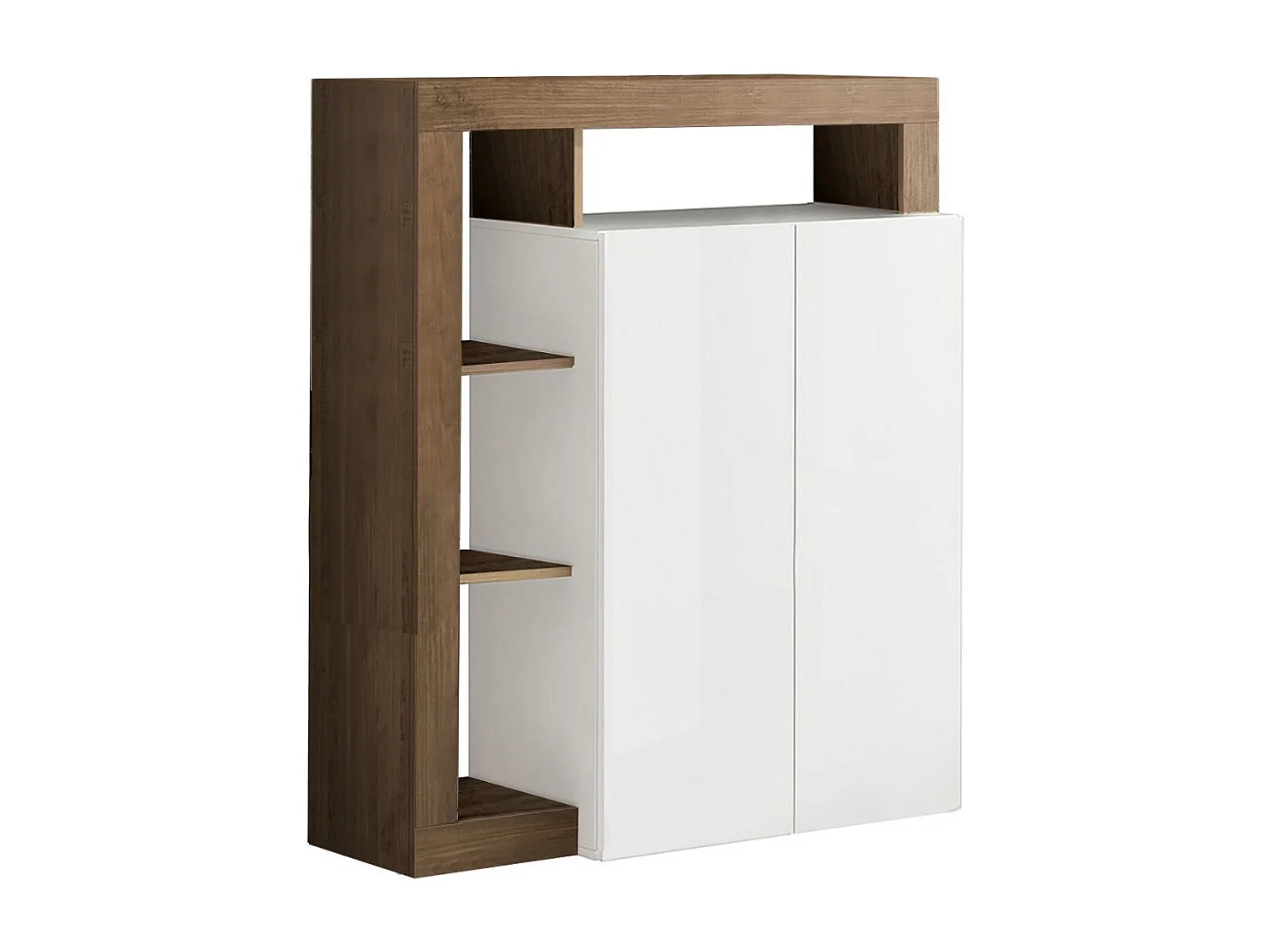 ARTURO - Meuble Bar 2 Portes Blanc Laqué Encadrement Niches Aspect Chêne Mercure