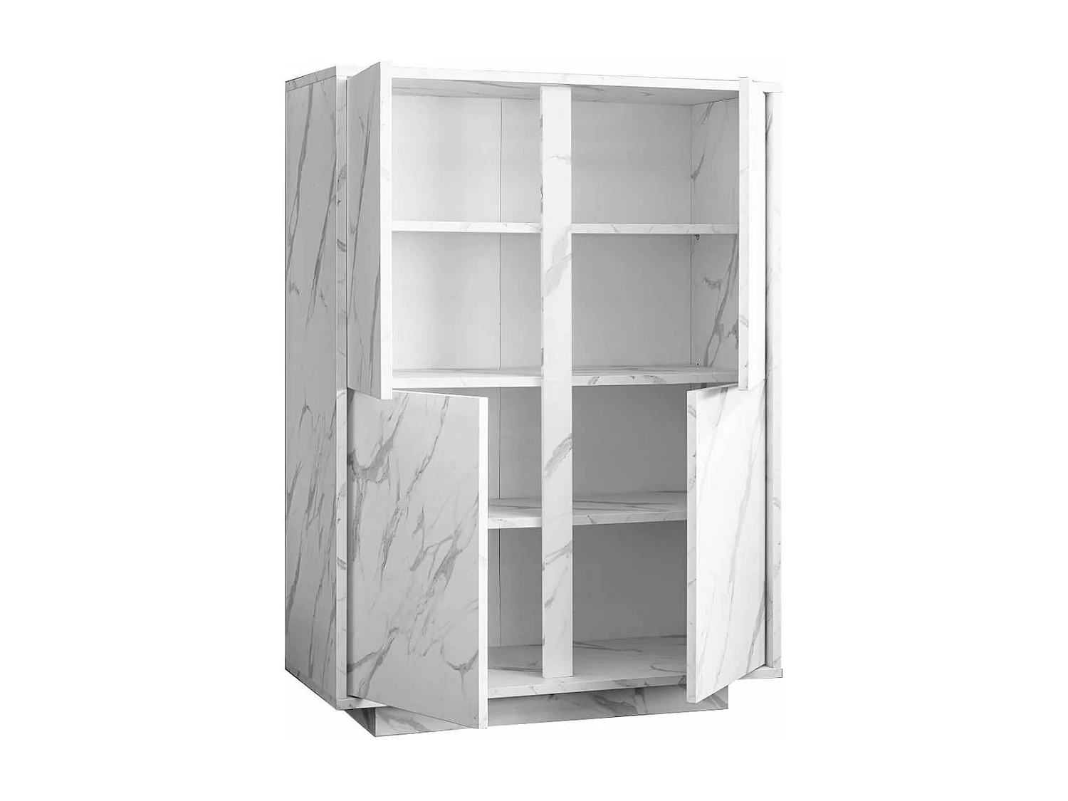 PIRALIA - Argentier 4 Portes Aspect Marbre Blanc