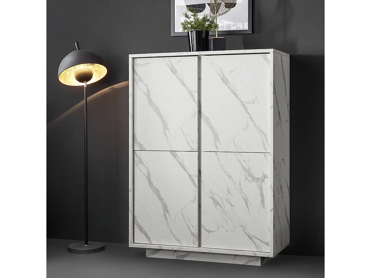 PIRALIA - Argentier 4 Portes Aspect Marbre Blanc