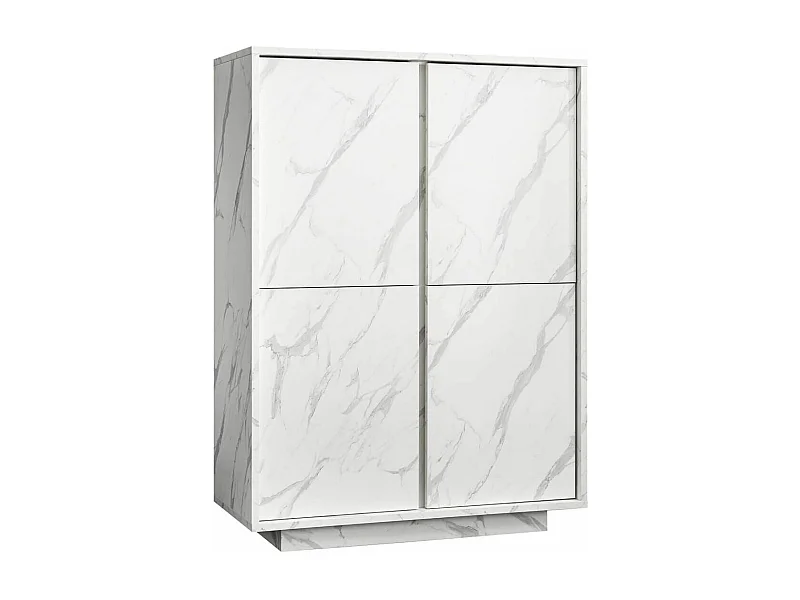PIRALIA - Argentier 4 Portes Aspect Marbre Blanc