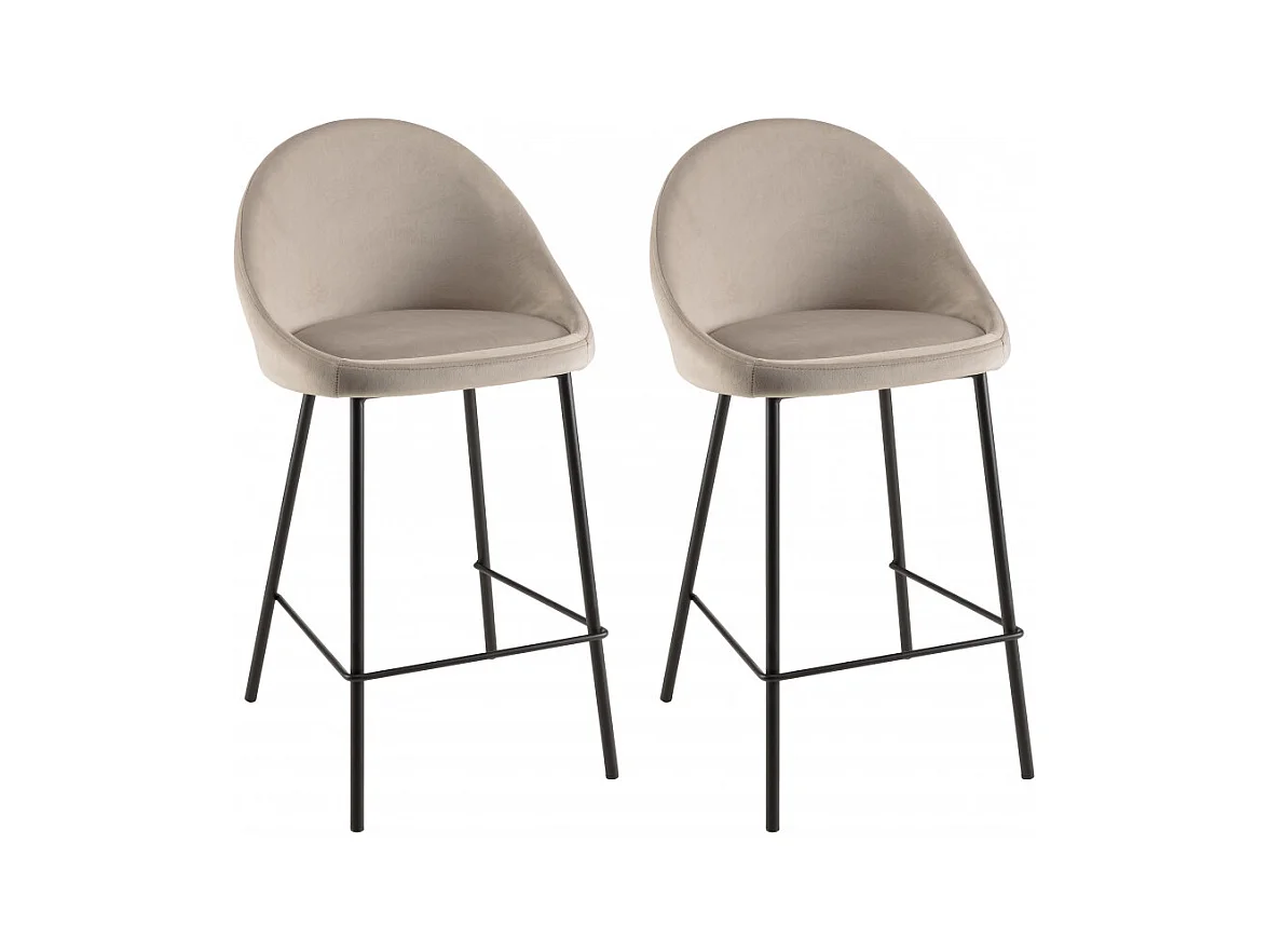 TOM - Lot de 2 tabourets bar hauteur 65cm tissu velours gris