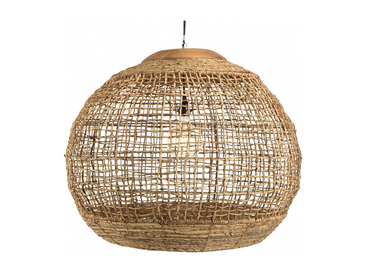 SIXTINE - Suspension 'boule' 83x83cm en bois teck et rotin naturelle