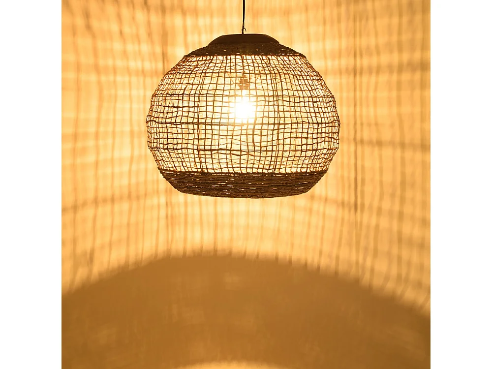 SIXTINE - Suspension 'boule' 83x83cm en bois teck et rotin naturelle