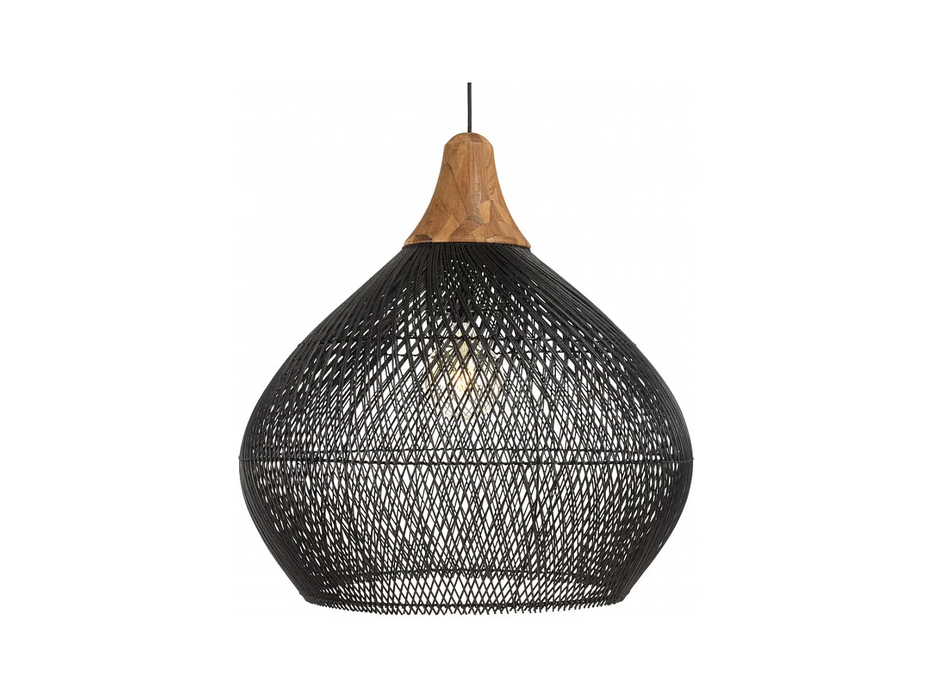 SIXTINE - Suspension 'cloche' 68x68cm en rotin couleur noire et teck