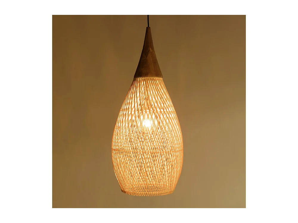 SIXTINE - Suspension 'goutte' 35x35cm bois de teck et rotin naturelle