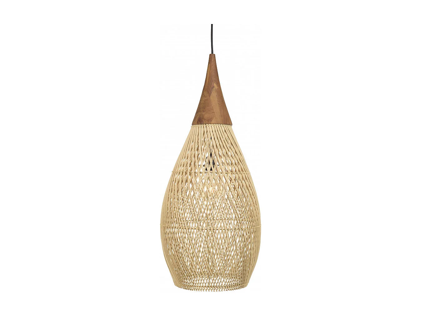 SIXTINE - Suspension 'goutte' 35x35cm bois de teck et rotin naturelle