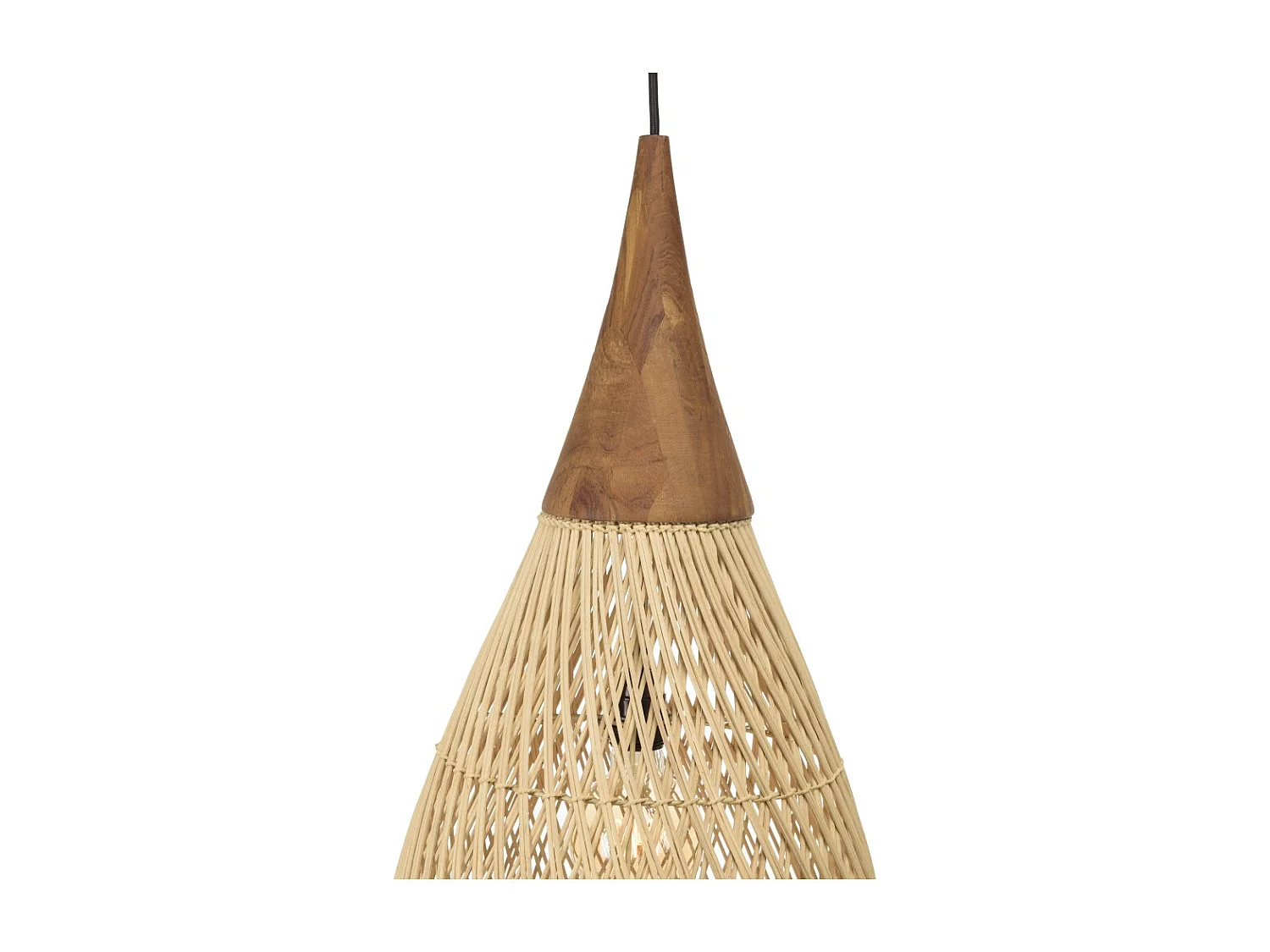 SIXTINE - Suspension 'goutte' 35x35cm bois de teck et rotin naturelle