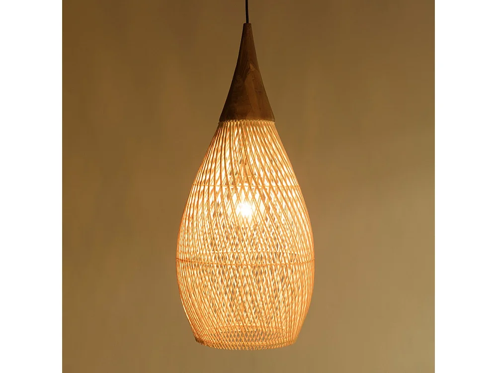 SIXTINE - Suspension 'goutte' 35x35cm bois de teck et rotin naturelle