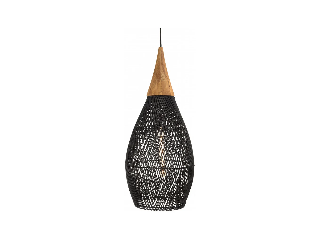 SIXTINE - Suspension 'goutte' 35x35cm en rotin couleur noire et teck