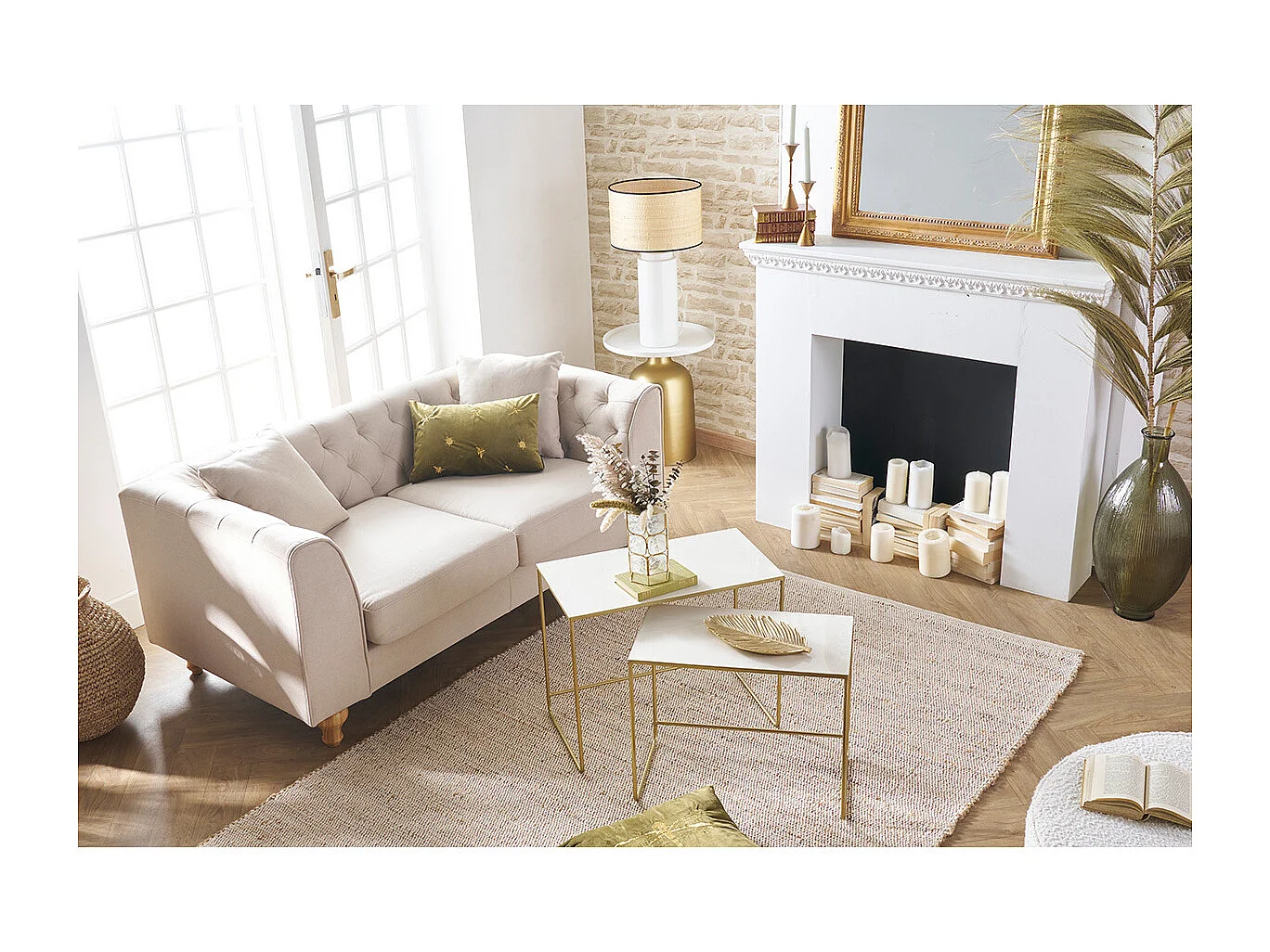 Tappeto rettangolare beige in juta e cotone intrecciati L140 x L200 EFFIA