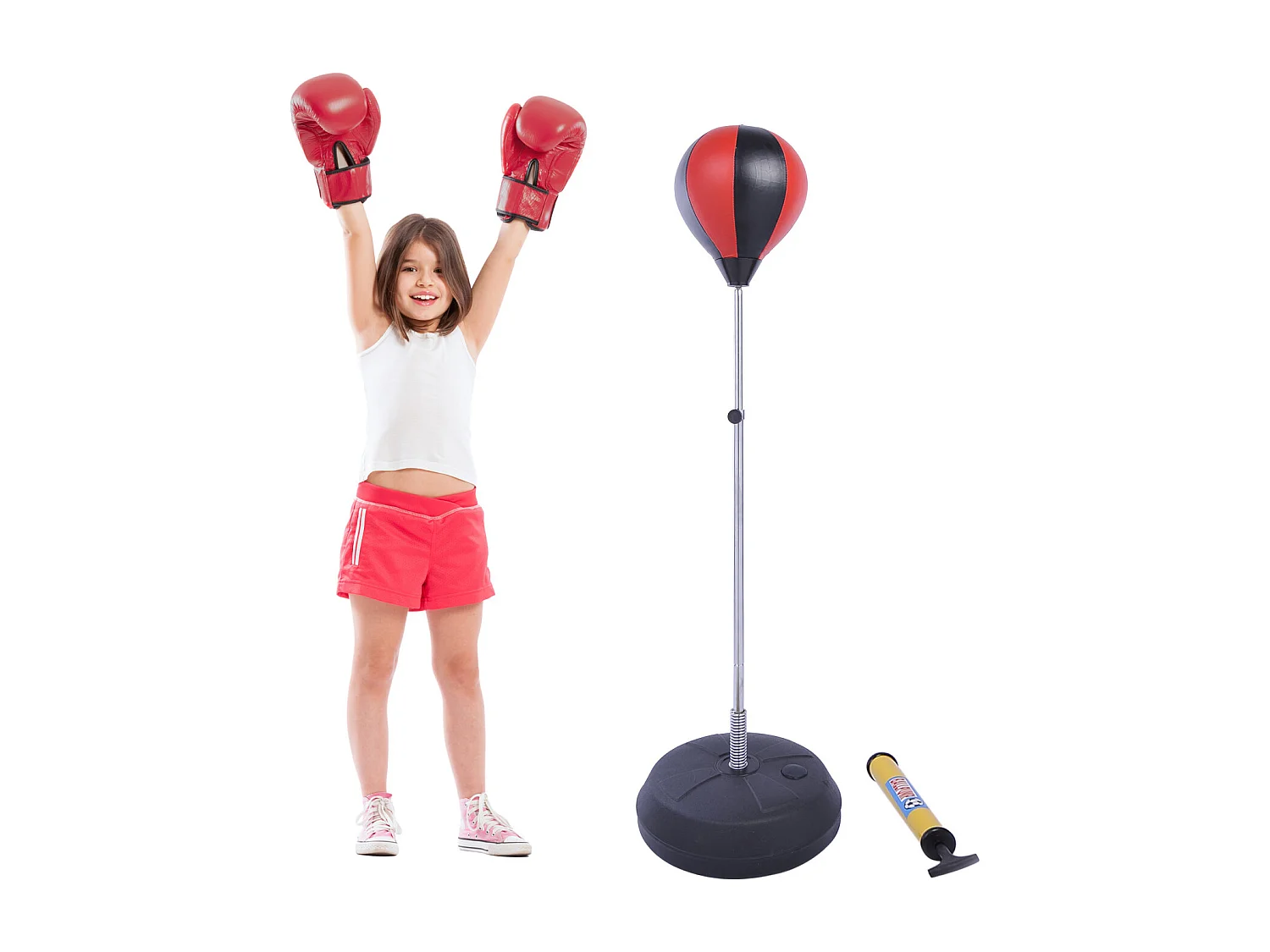 Sac de frappe punching ball avec gants et pompe hauteur reglable 125 à 145 cm
