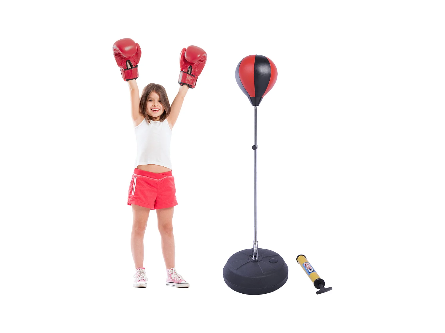 Sac de frappe punching ball avec gants et pompe hauteur reglable 125 à 145 cm