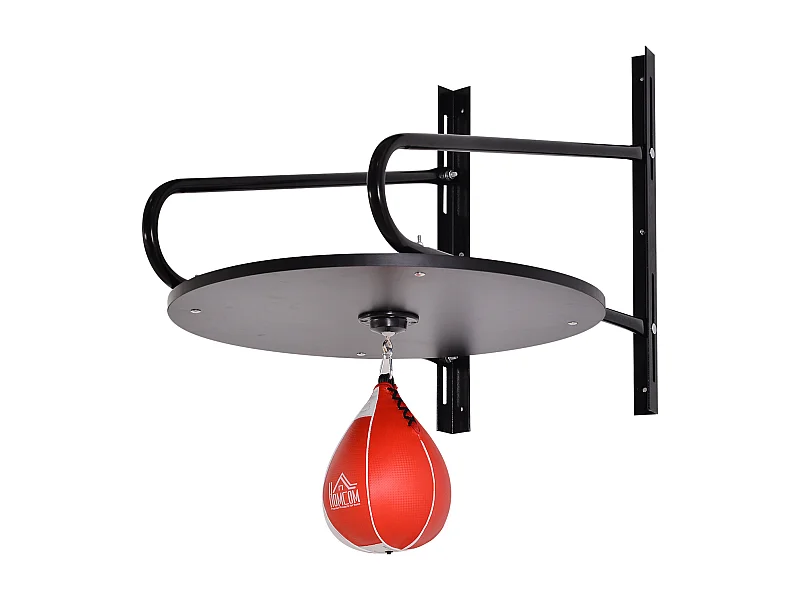 Punching ball poire de vitesse boxe avec support plateau tournant + pompe MDF acier revêtement synthétique rouge noir