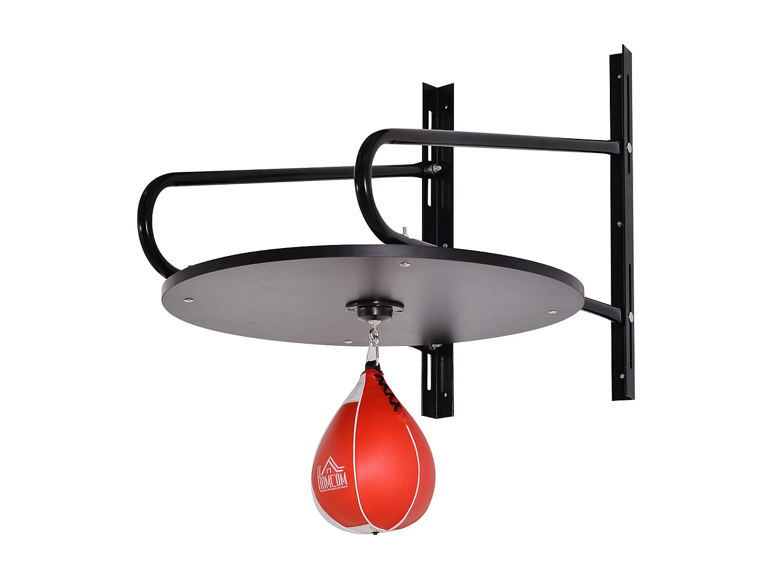 Punching ball poire de vitesse boxe avec support plateau tournant + pompe MDF acier revêtement synthétique rouge noir
