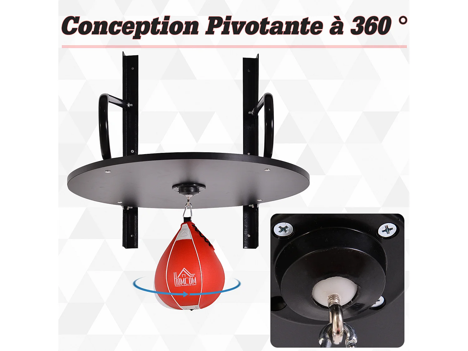 Punching ball poire de vitesse boxe avec support plateau tournant + pompe MDF acier revêtement synthétique rouge noir