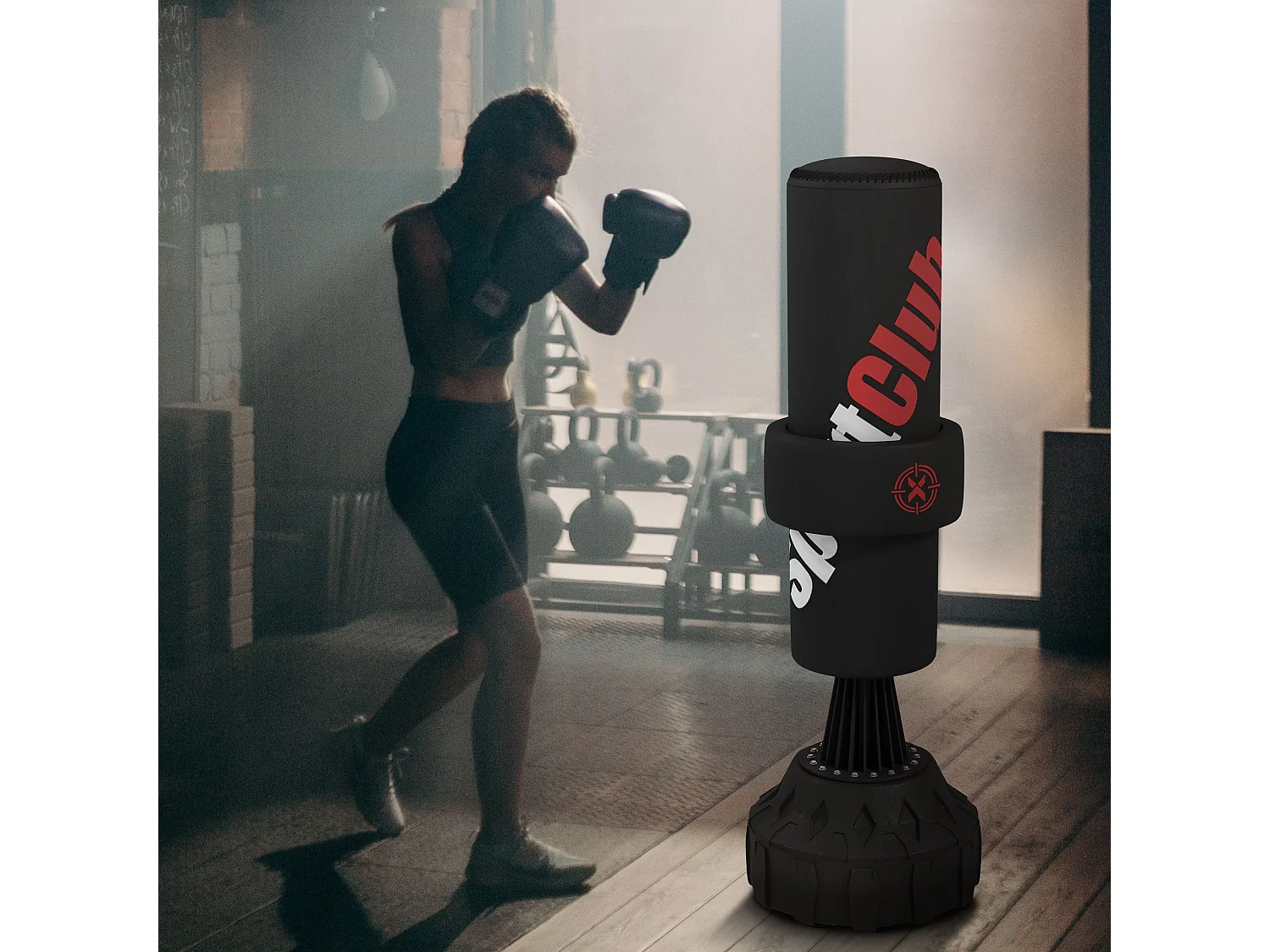 Sac de frappe boxe sur pied punching ball autoportant cible de touche réglable ventouses antidérapantes noir