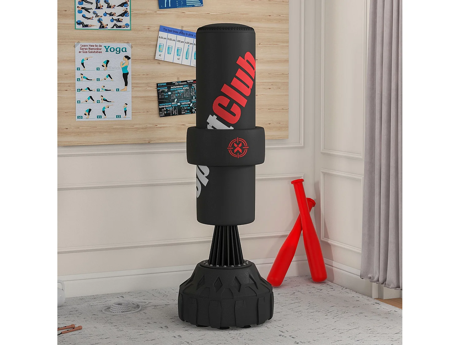 Sac de frappe boxe sur pied punching ball autoportant cible de touche réglable ventouses antidérapantes noir