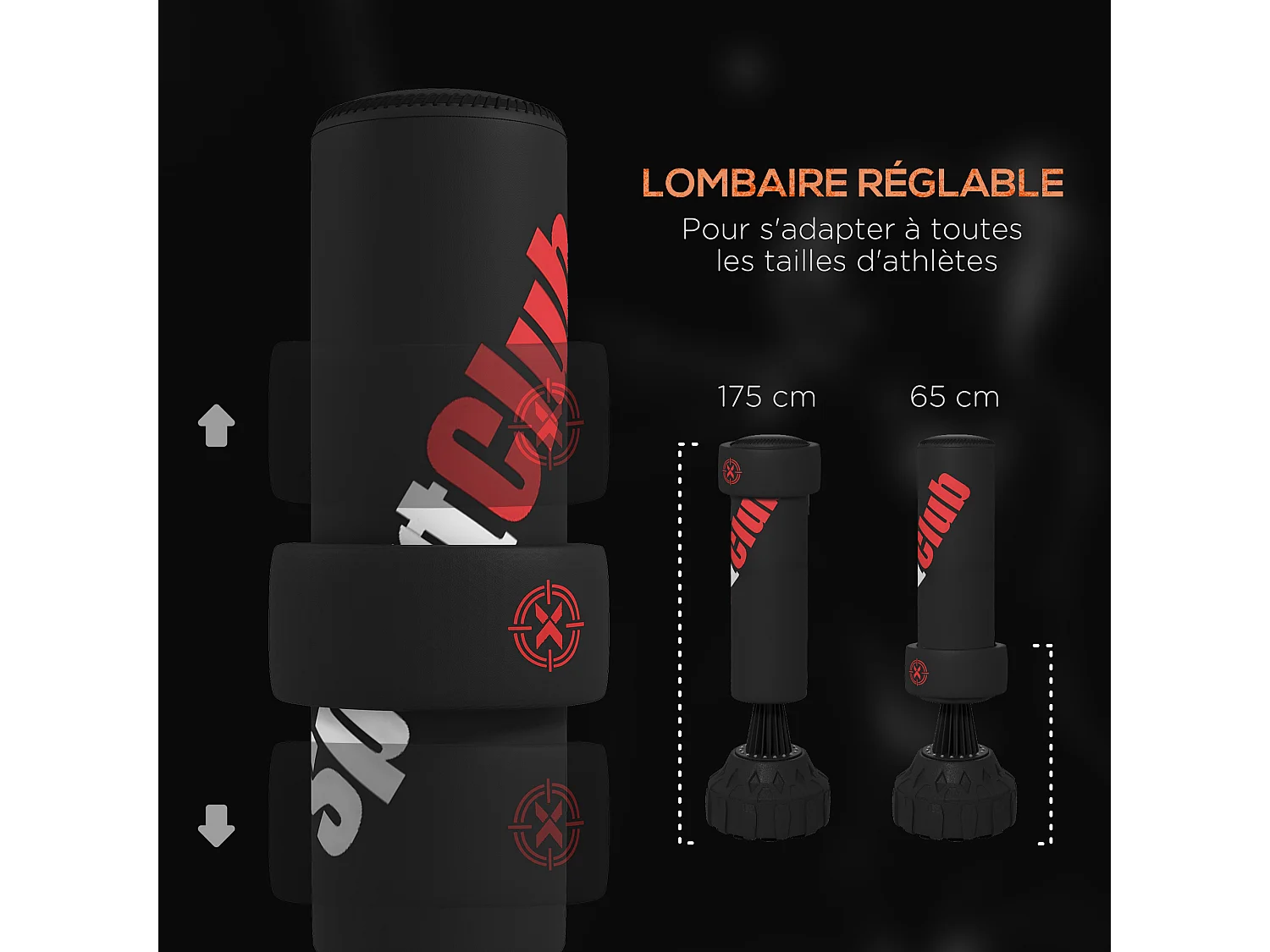 Sac de frappe boxe sur pied punching ball autoportant cible de touche réglable ventouses antidérapantes noir