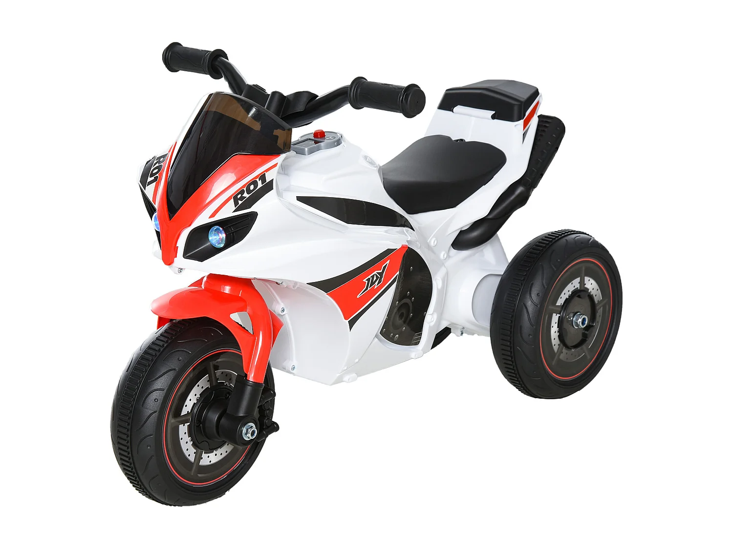 Porteur enfants moto de course effets musicaux et lumineux coffre rangement rouge blanc
