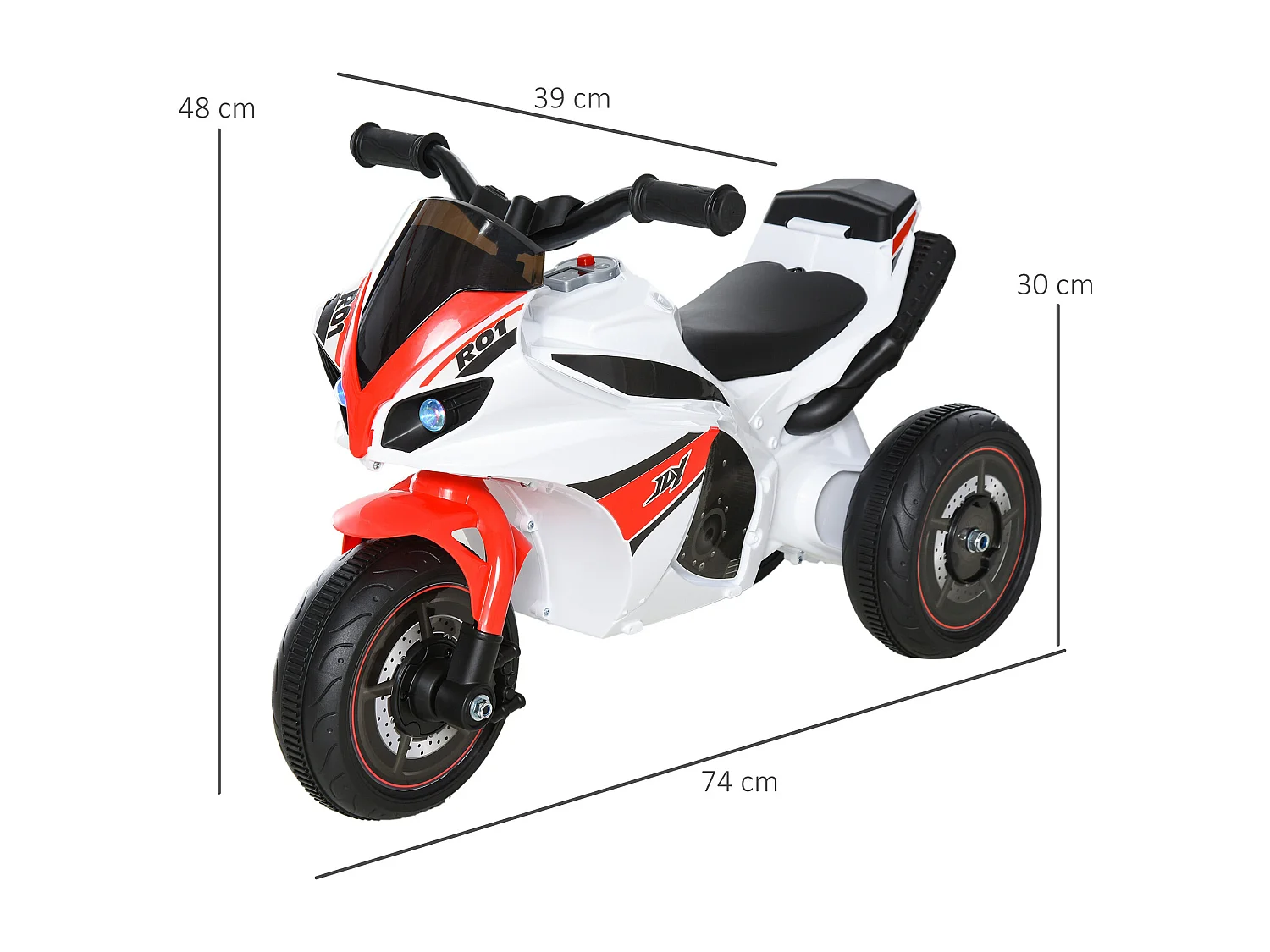 Porteur enfants moto de course effets musicaux et lumineux coffre rangement rouge blanc