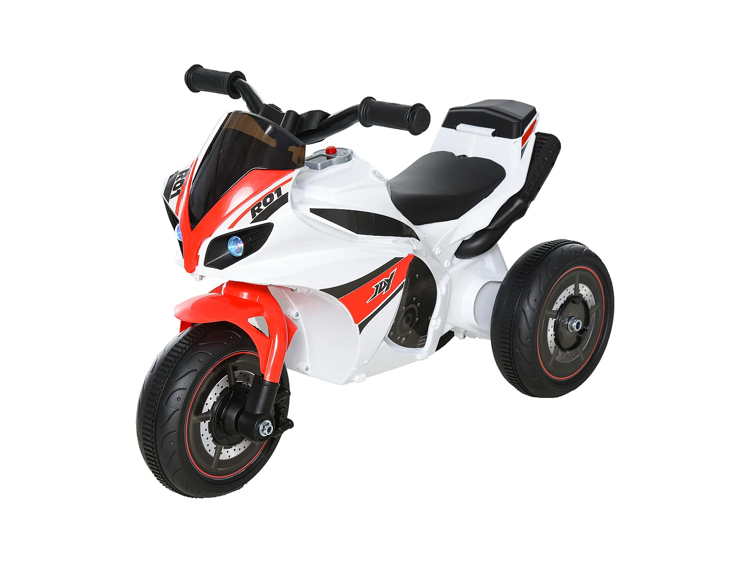 Porteur enfants moto de course effets musicaux et lumineux coffre rangement rouge blanc