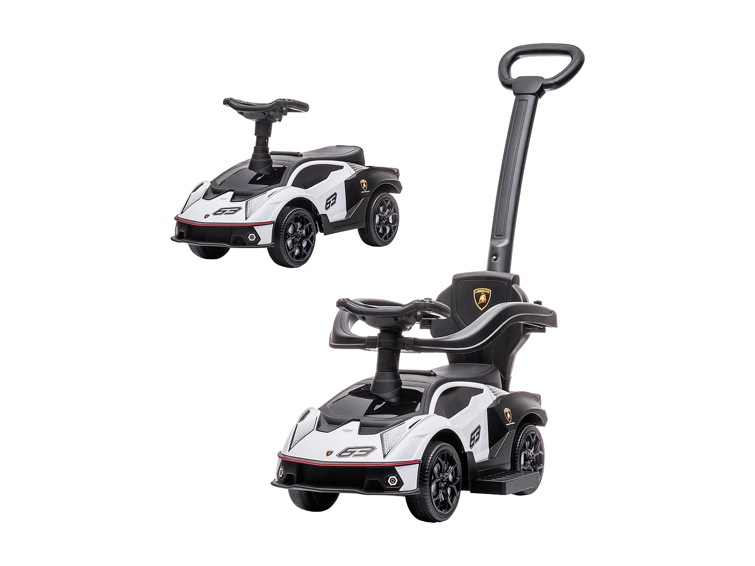 Porteur enfant voiture à pousser 2 en 1 - licence officielle Lamborghini Essenza SCV12 - nombreux équipements - noir blanc