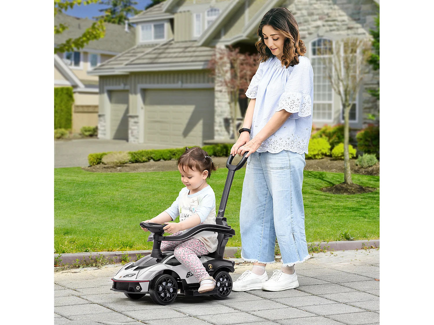 Porteur enfant voiture à pousser 2 en 1 - licence officielle Lamborghini Essenza SCV12 - nombreux équipements - noir blanc