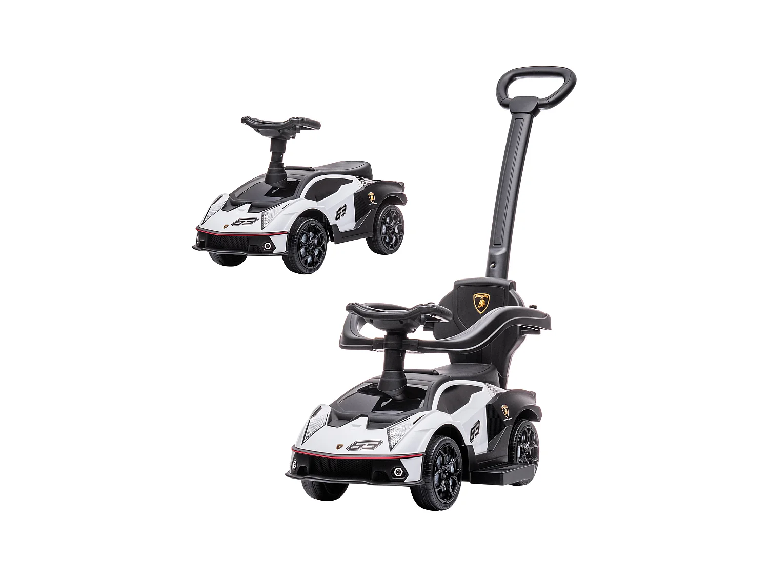 Porteur enfant voiture à pousser 2 en 1 - licence officielle Lamborghini Essenza SCV12 - nombreux équipements - noir blanc