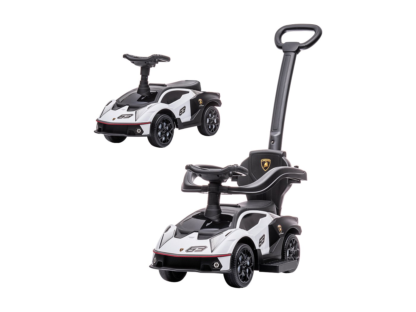 DREAMADE Porteur Enfant,Voiture à Pousser pour Bebe 18 à 60 Mois avec Barre de Poussée, Musique, Volants, Lumière, Charge Max. 25 KG (Lamborghini,Blanc