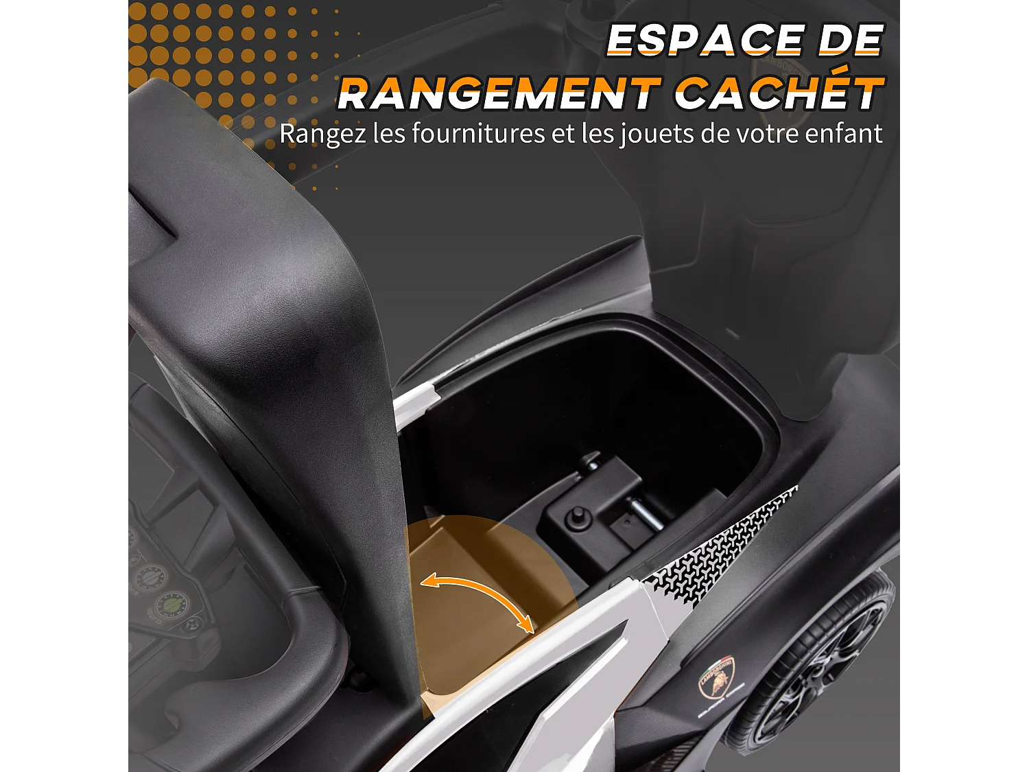 Porteur enfant voiture à pousser 2 en 1 - licence officielle Lamborghini Essenza SCV12 - nombreux équipements - noir blanc