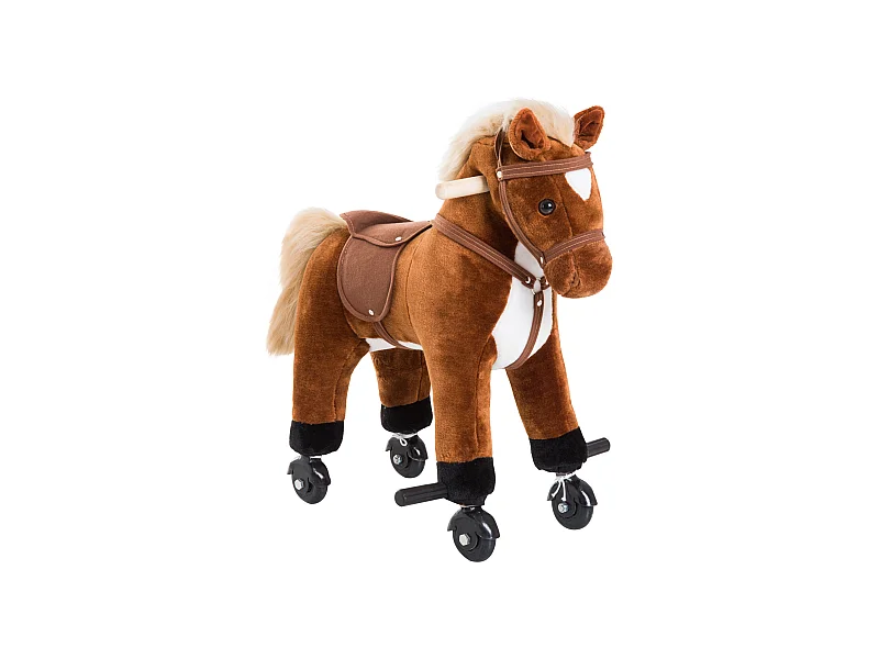 Porteur cheval pour enfant +36 mois effet sonore repose-pieds poignées marron blanc