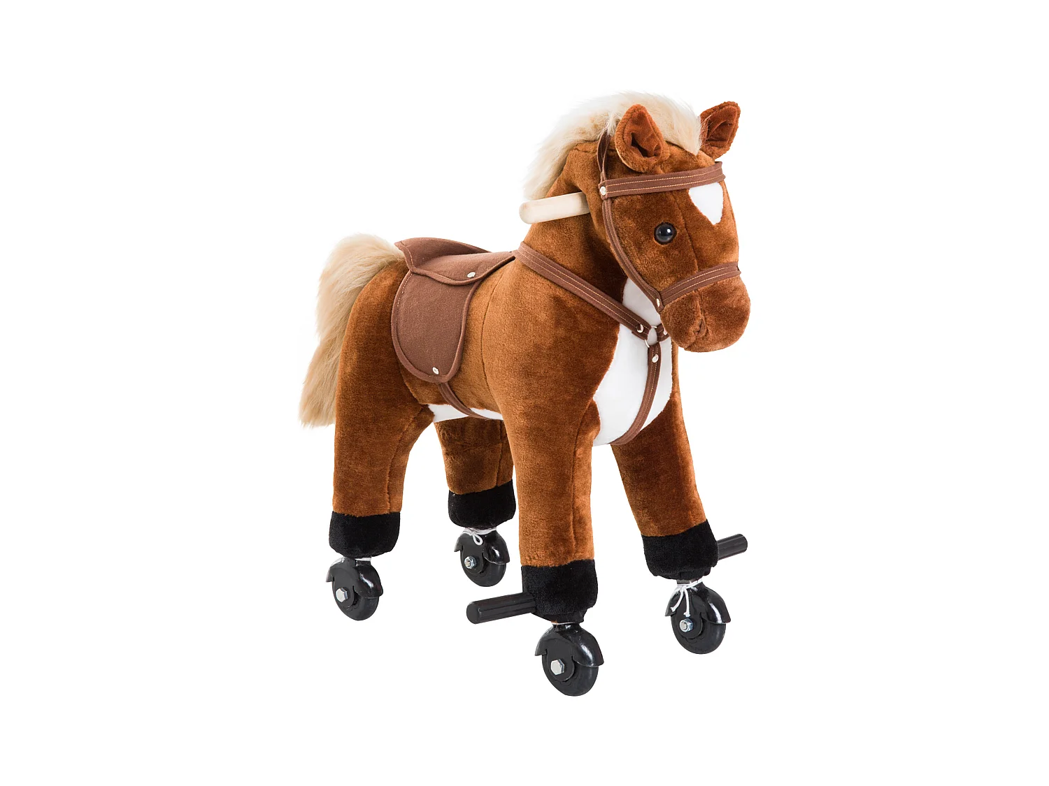 Porteur cheval pour enfant +36 mois effet sonore repose-pieds poignées marron blanc
