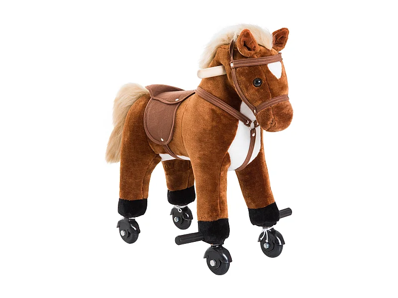 Porteur cheval pour enfant +36 mois effet sonore repose-pieds poignées marron blanc