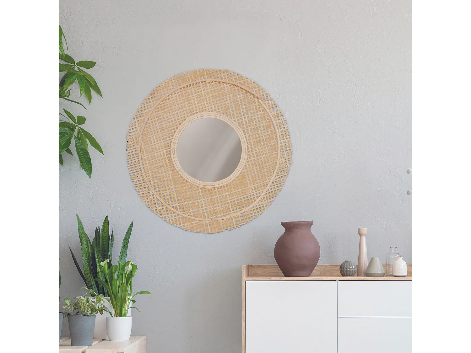 Miroir Mural Déco "Cannage" 49cm Naturel