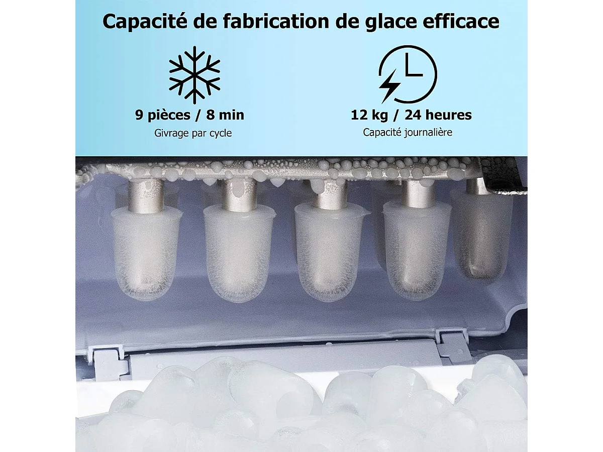 Machine à glaçons de comptoir 12kg /24h portable 9 glaçons par 8 min avec réservoir 1,85l