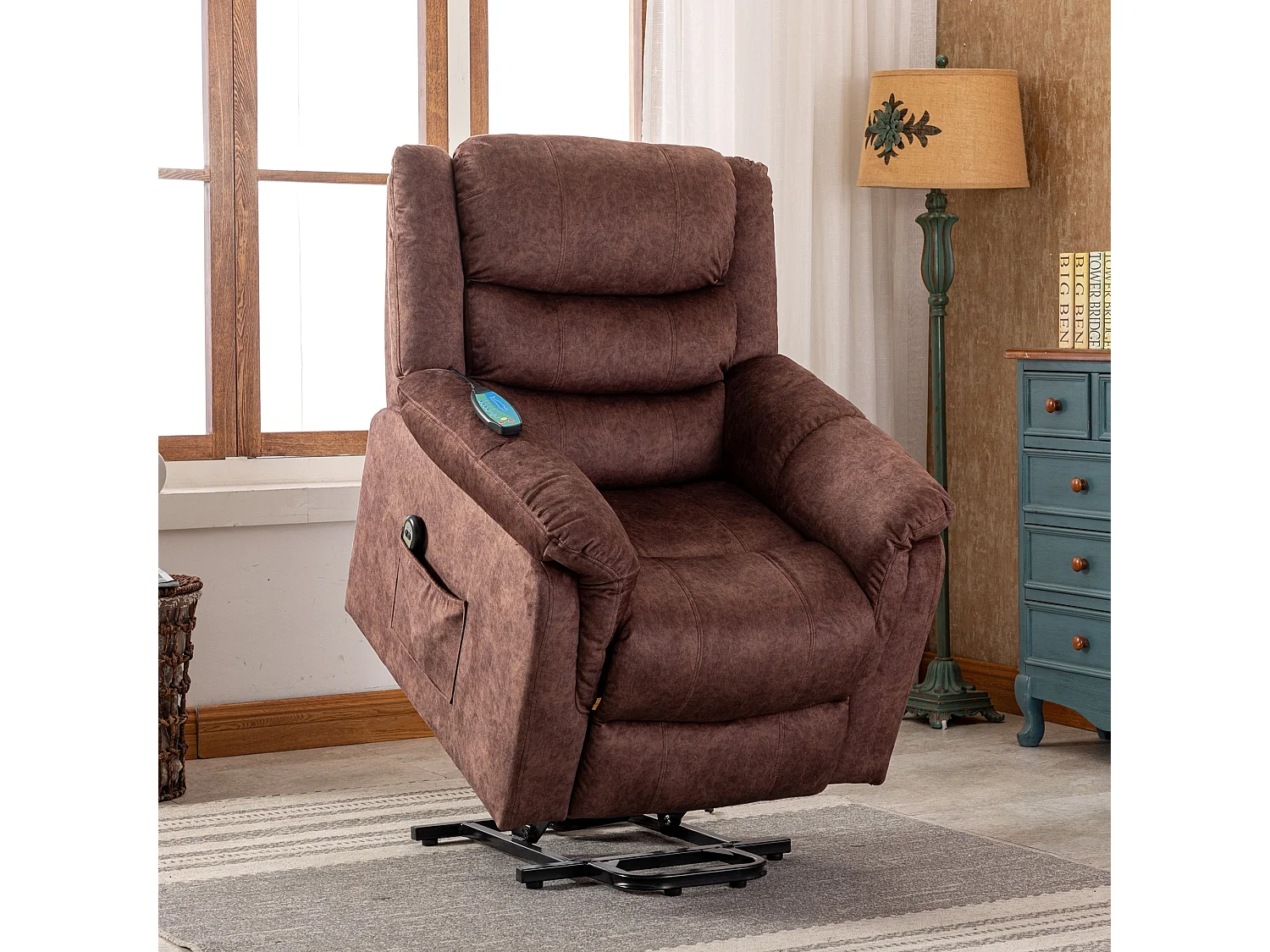 Fauteuil releveur électrique en cuir PU, fauteuil de massage inclinable, meuble réglable pour le dos, pieds avec 3 positions, port USB, chauffage, porte-gobelets