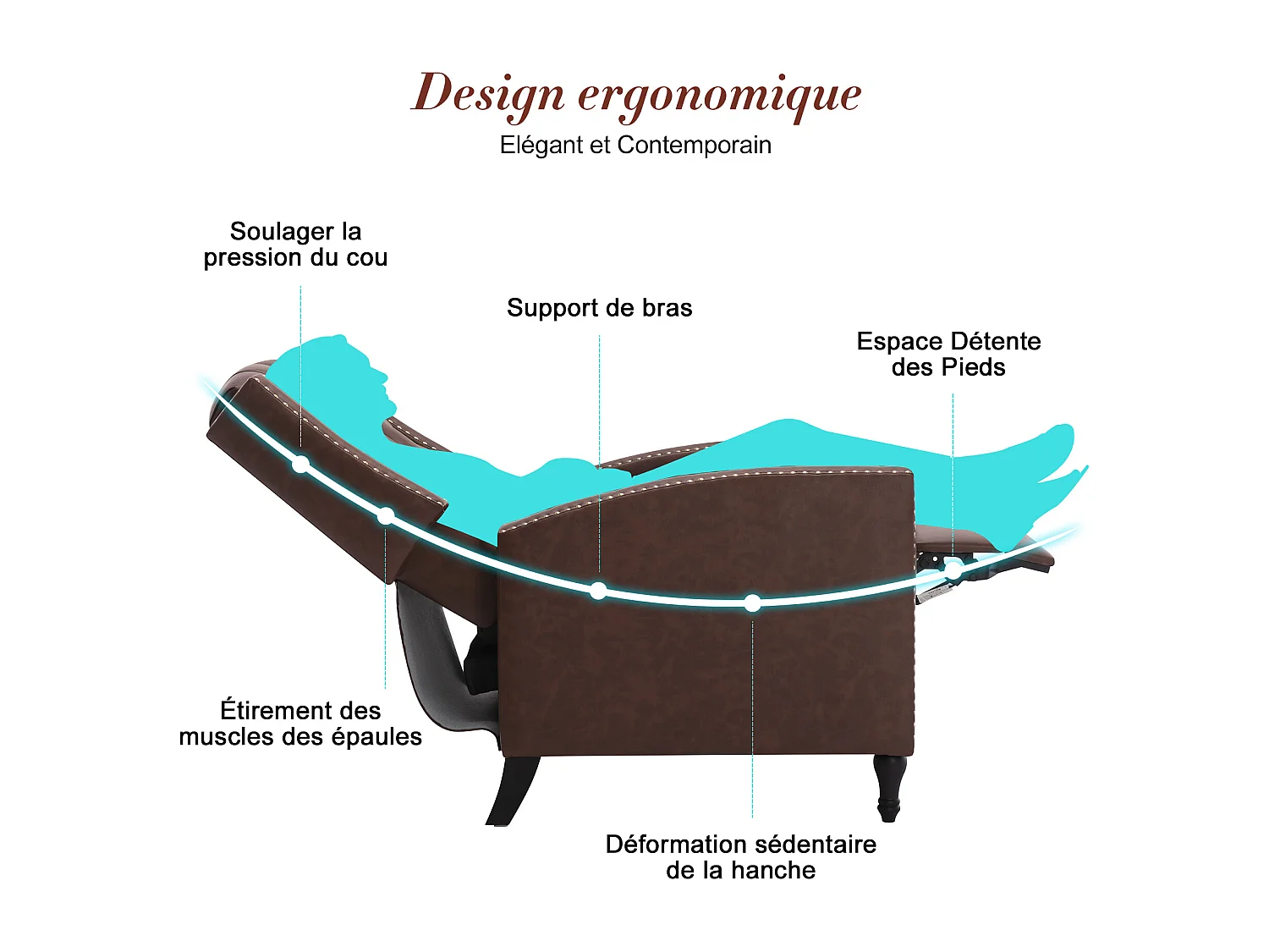 Fauteuil releveur électrique en cuir PU, fauteuil de massage inclinable, meuble réglable pour le dos, pieds avec 3 positions, port USB, chauffage, porte-gobelets