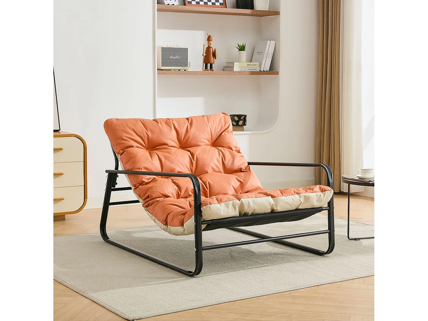 Fauteuil Salon Chaise Longue de Jardin avec Coussin Réversible Chaise rembourrée en Acier Chaise Longue de Loisirs Orange