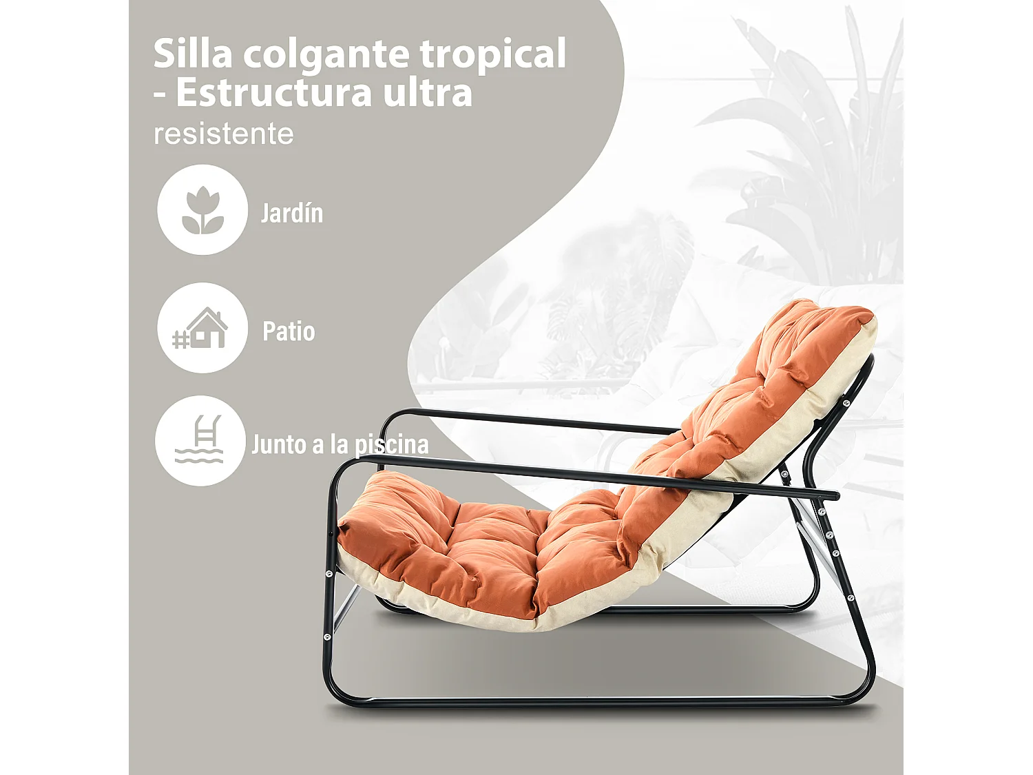 Fauteuil Salon Chaise Longue de Jardin avec Coussin Réversible Chaise rembourrée en Acier Chaise Longue de Loisirs Orange