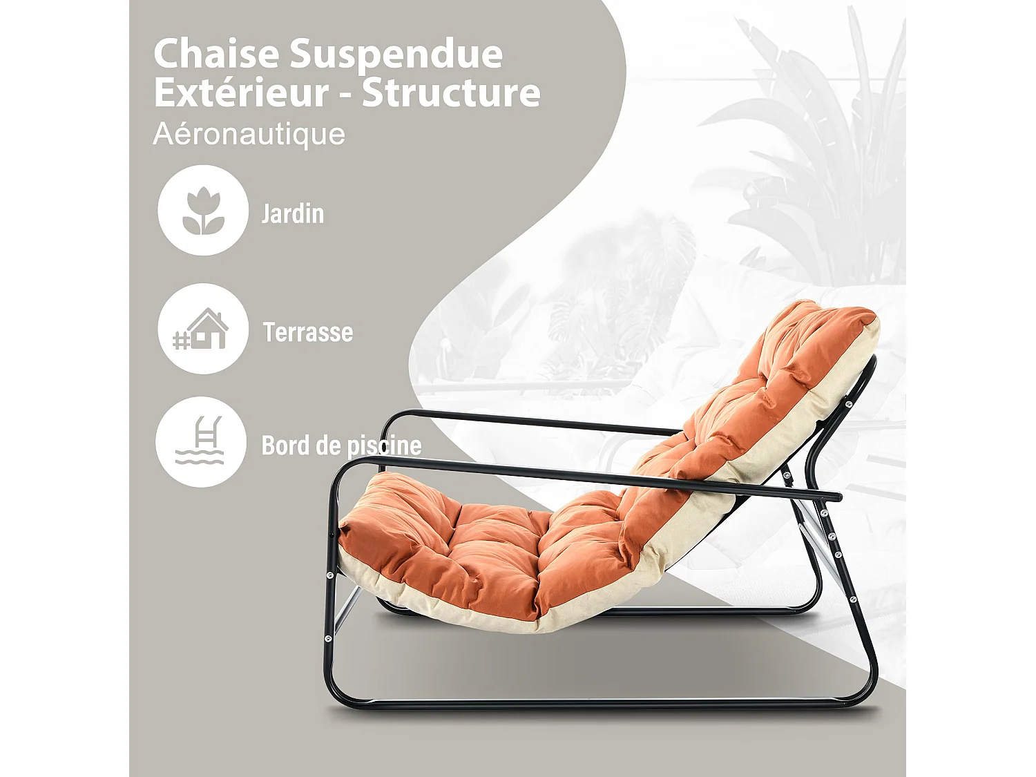 Ligstoel Tuin Chaise Longue met Omkeerbaar Kussen Stalen Gevoerde Stoel Vrijetijdsloungestoel Oranje