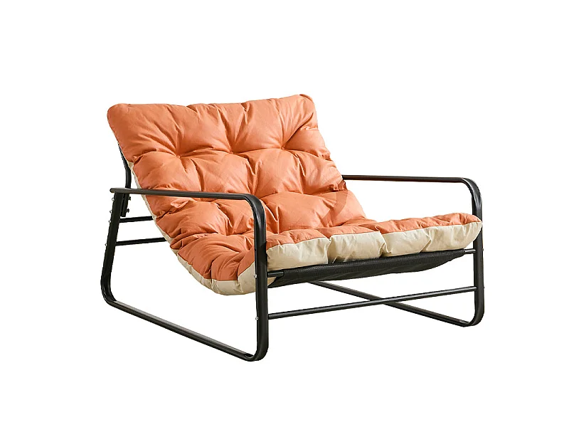Fauteuil Salon Chaise Longue de Jardin avec Coussin Réversible Chaise rembourrée en Acier Chaise Longue de Loisirs Orange