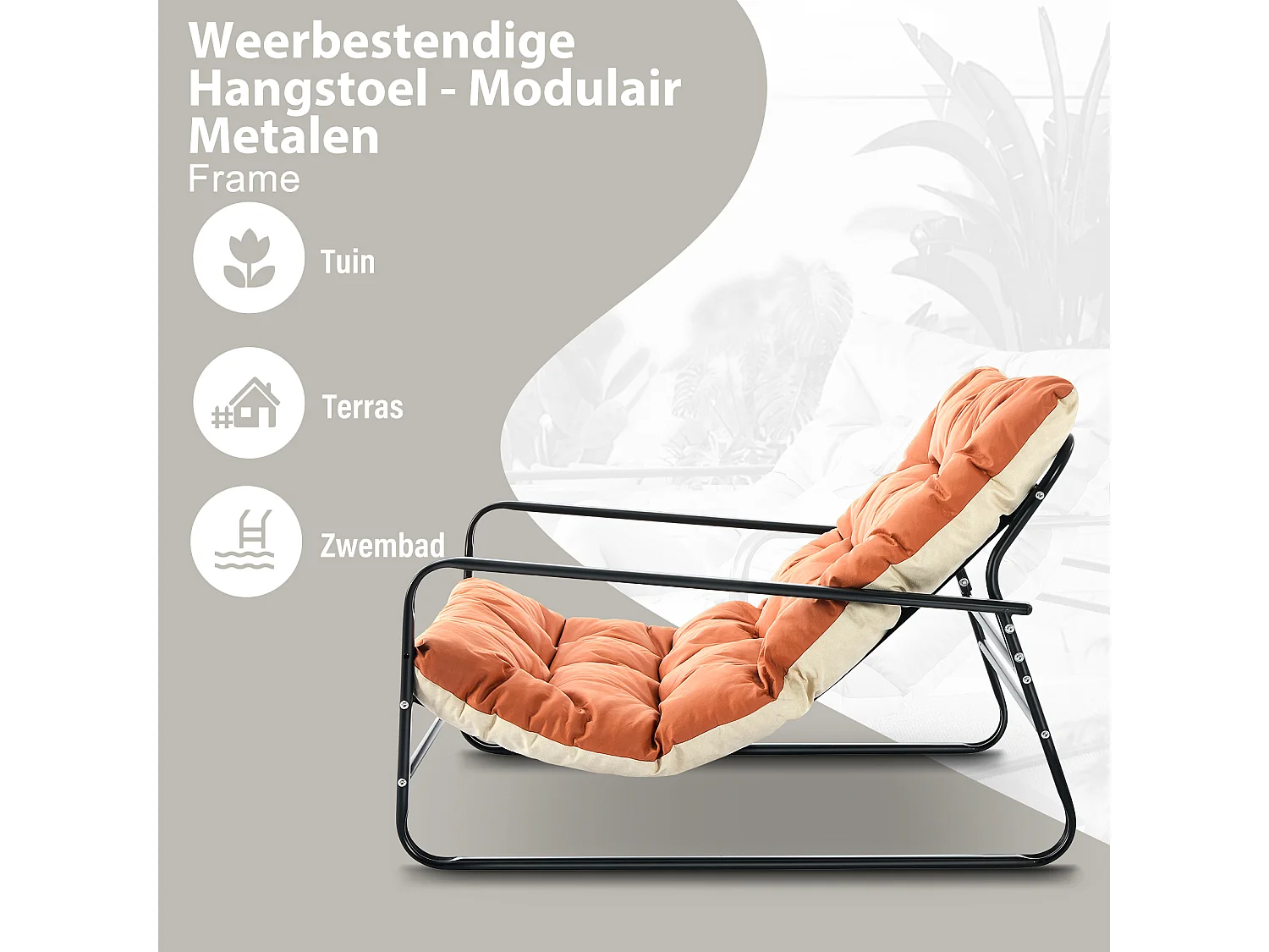Fauteuil Salon Chaise Longue de Jardin avec Coussin Réversible Chaise rembourrée en Acier Chaise Longue de Loisirs Orange
