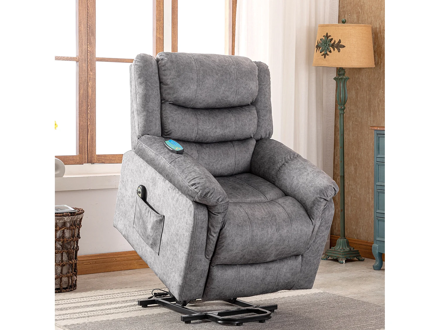 Fauteuil releveur électrique en cuir PU, fauteuil de massage inclinable, réglable pour le dos, pieds avec 3 positions, port USB, chauffage, porte-gobelets