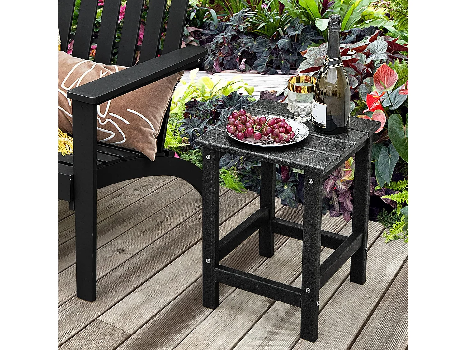 Table d’appoint extérieure en hdpe résistante aux intempéries, 36 x 36 x 47 cm, noir