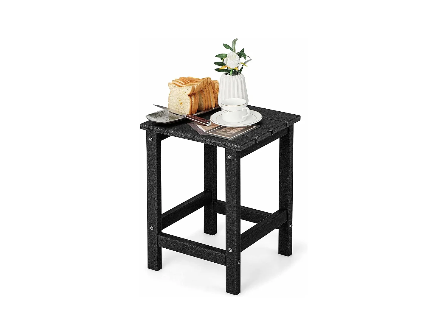 Table d’appoint extérieure en hdpe résistante aux intempéries, 36 x 36 x 47 cm, noir