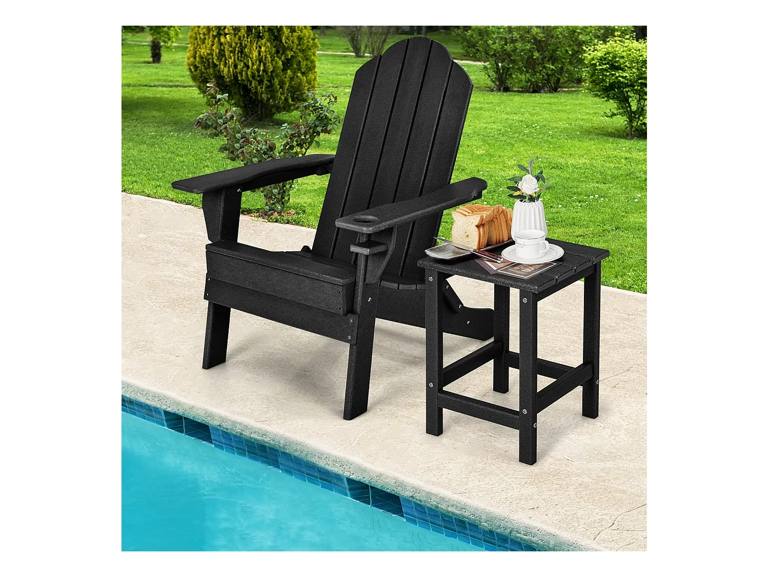 Table d’appoint extérieure en hdpe résistante aux intempéries, 36 x 36 x 47 cm, noir