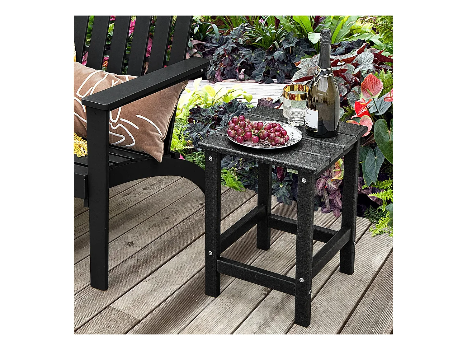 Table d’appoint extérieure en hdpe résistante aux intempéries, 36 x 36 x 47 cm, noir