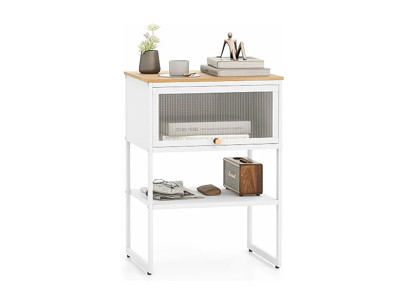 Bout de canapé avec porte rabattable transparente,40 x 32 x 56 cm, noir/blanc(blanc)