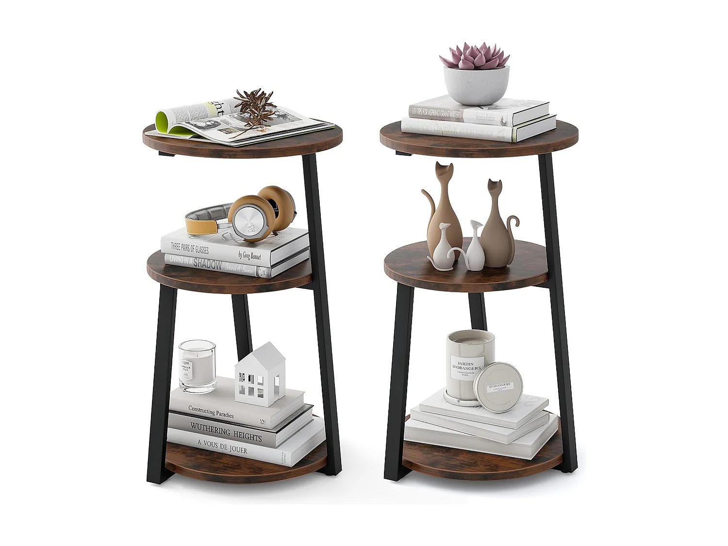 Table d'appoint （lot de 2) , bout de canape 3 niveaux, cadre en métal, 40,5 x 38 x 62 cm (2)